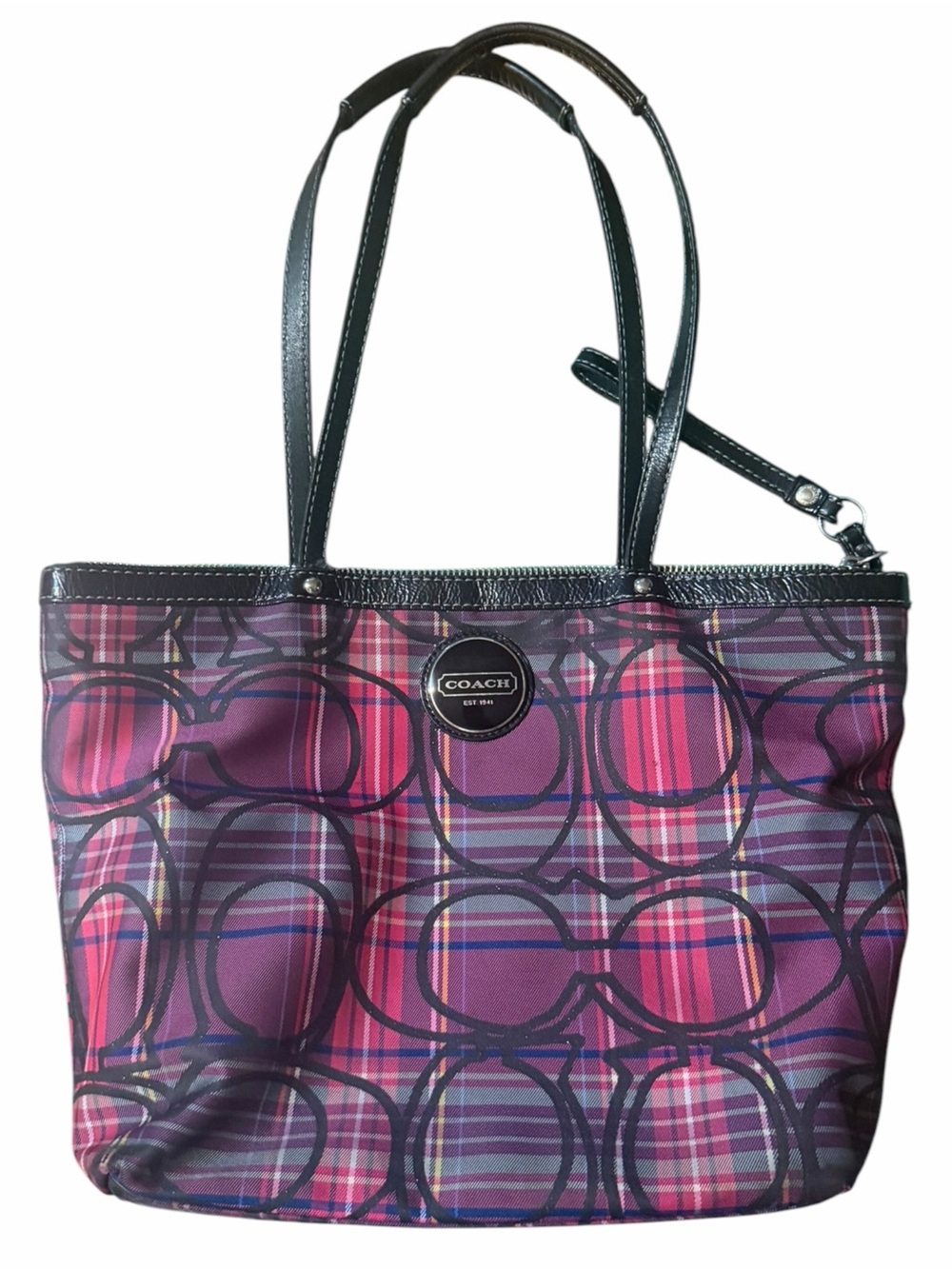 Coach Purple & Magenta poppy tartan Plaid Y2K signature Tote - Picture 4 of 16